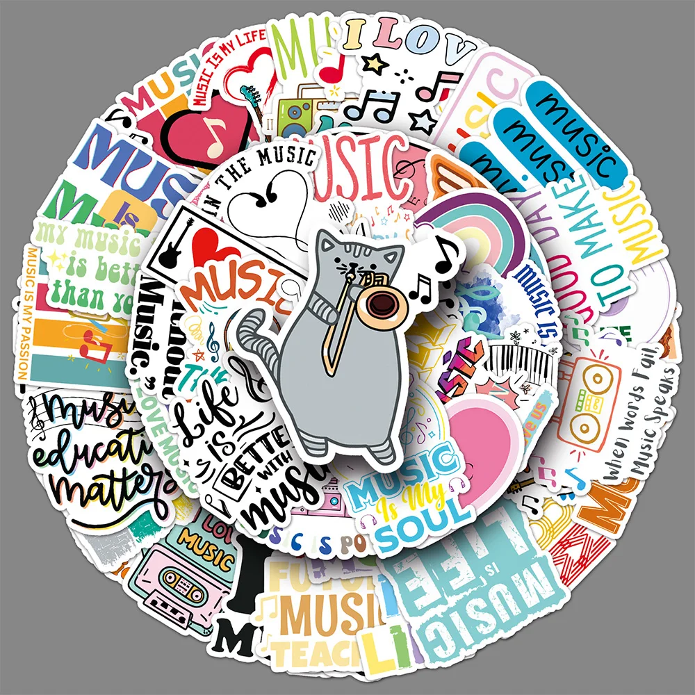51Pcs Cartoon Music Lover Decal Funny Musical Note Graffiti Stickers DIY Scrapbooking Laptop Guitar Suitcase Skateboard Toy