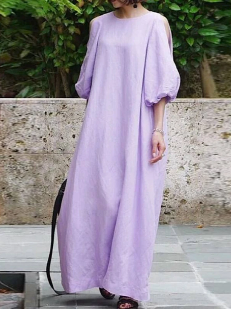 

2023 Summer New Women's Dress Retro Elegant Off Shoulder Long Dress Korean Fashion Oversize Casual Loose Streetwear Robe Dress