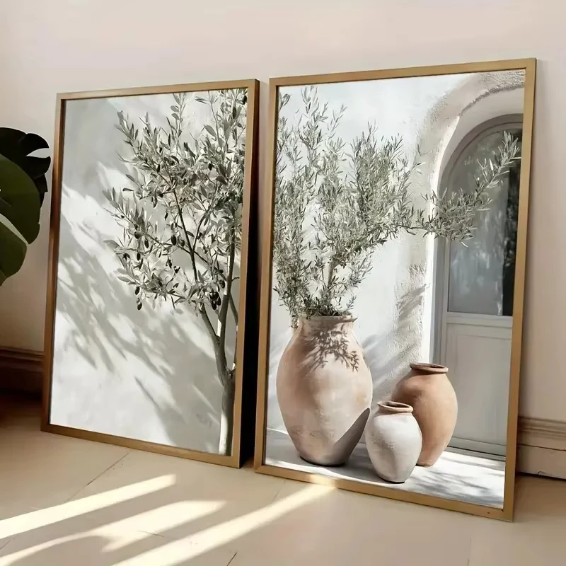 1PC Frameless Retro Elegant Olive Tree Canvas Poster Vase Wall Art Poster Gift for Living Room Bedroom Dormitory Home Decor
