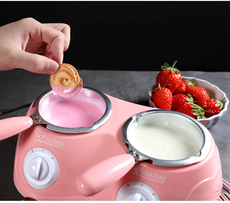 Dual Electric Chocolate Fountain 250 * 2ML Capacity Fondue Hot Chocolate Melt Pot Melting Machine yellow /pink 1PC Hot Selling