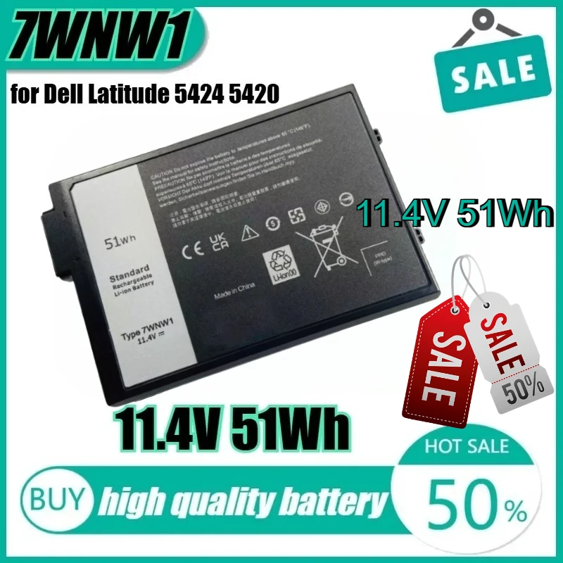 

Новый высококачественный аккумулятор для ноутбука 11,4 В, 51 Втч, 7WNW1 для Dell Latitude 5424 5420 7424, прочная серия Extreme DMF8C 0DMF8
