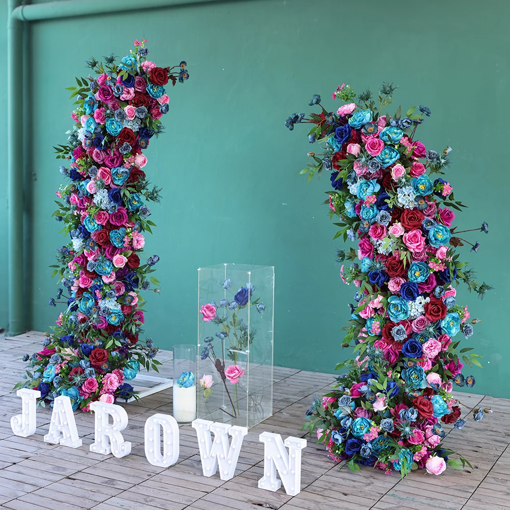 Pano de fundo de casamento decoração luxo rosa roxo azul série arranjo de flores rosa para decoração de arco de chifre corredor floral personalizado