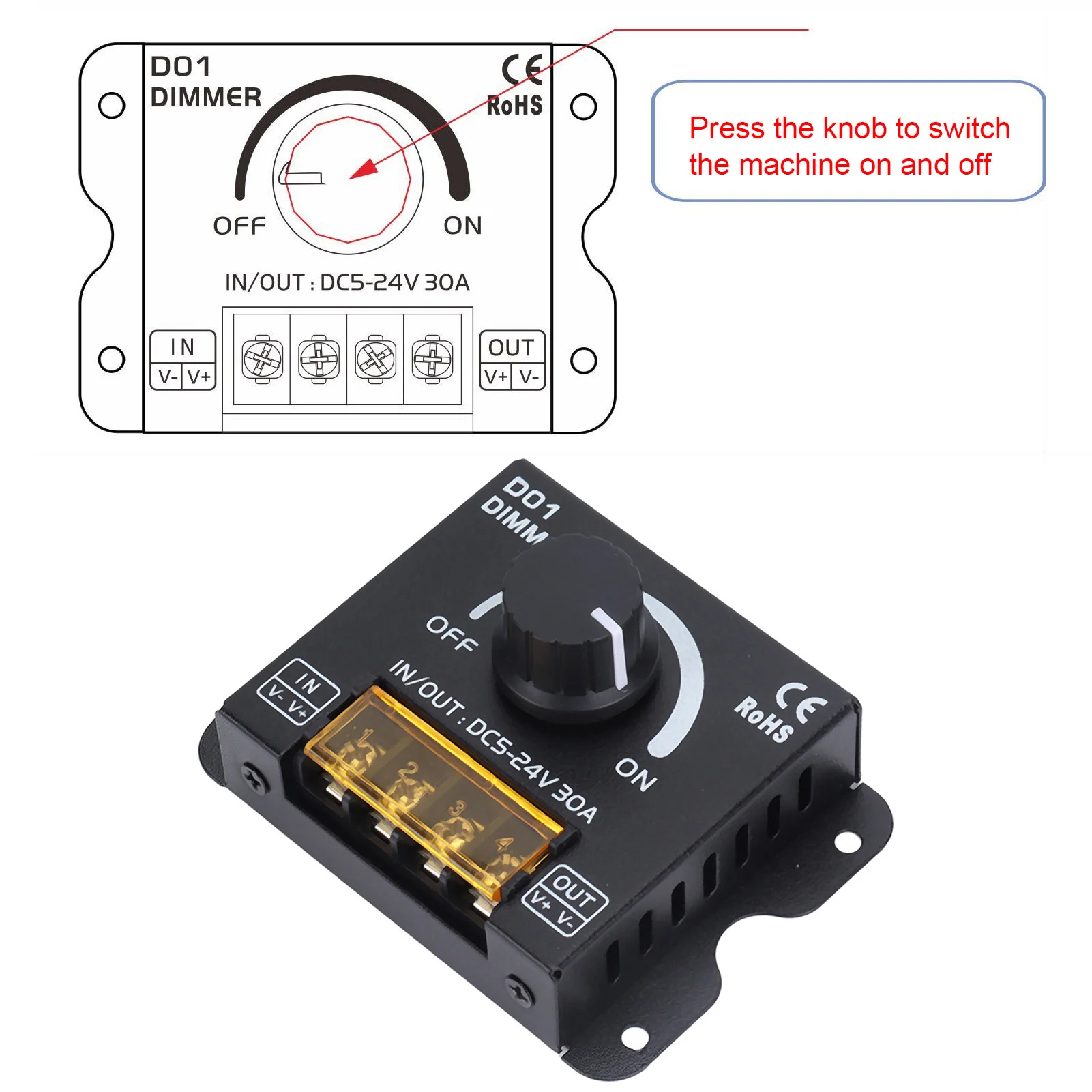 14 Key LED Light Strip Wireless Knob Dimmer Lighting Dimming Controller DC5V‑24V with Remote Control Light Dimmer Controller
