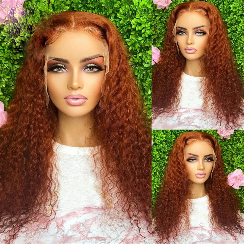 Preplock Wig renda rambut palsu untuk wanita, Wig depan renda keriting ikal tanpa lem ketebalan 180 lunak oranye untuk bayi perempuan 26 inci panjang tahan panas harian