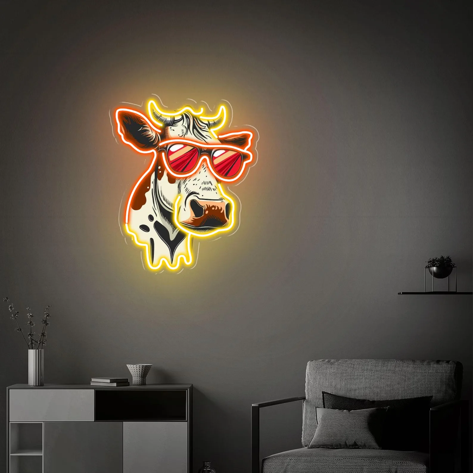

Cartoon Cow UV Printed Neon Sign, Cow with Cool Sunglass Neon Sign, Home Bedroom Decor, Farm Cow Neon Wall Art Personalized Gift