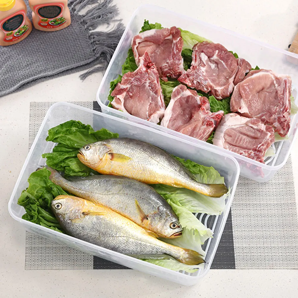 

Sealed Drain Basket Fruit Storage Container Seafood Containers with Lids Plastic Fridge Work