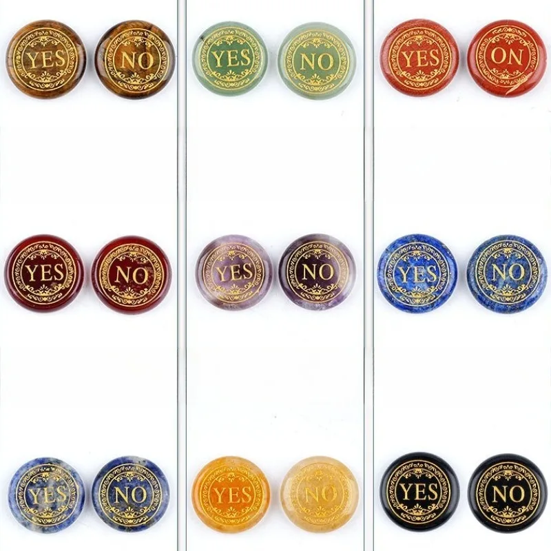 25mm Engraving Decision Yes or No Word Discs Natural Stone Agate Tiger Eye Amethysts Ornaments Non-Currency Fun Game Gems Gifts