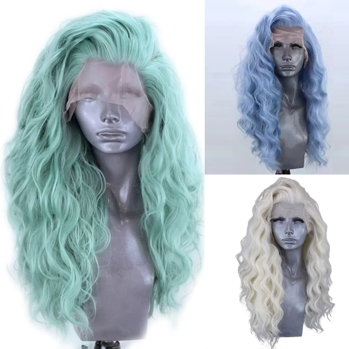 

Мятно-зеленый парик с объемной волной, кружевной передний парик 13x4 HD, волнистый фронтальный парик, синтетический, высокое качество, предварительно выщипанный, ежедневный косплей для женщин