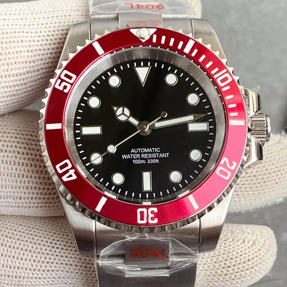 

Классические черные циферблаты, зеленые светящиеся механические мужские часы NH35, 40 мм, 20 АТМ, водонепроницаемые, с сапфировым стеклом, без окна даты, стальной браслет