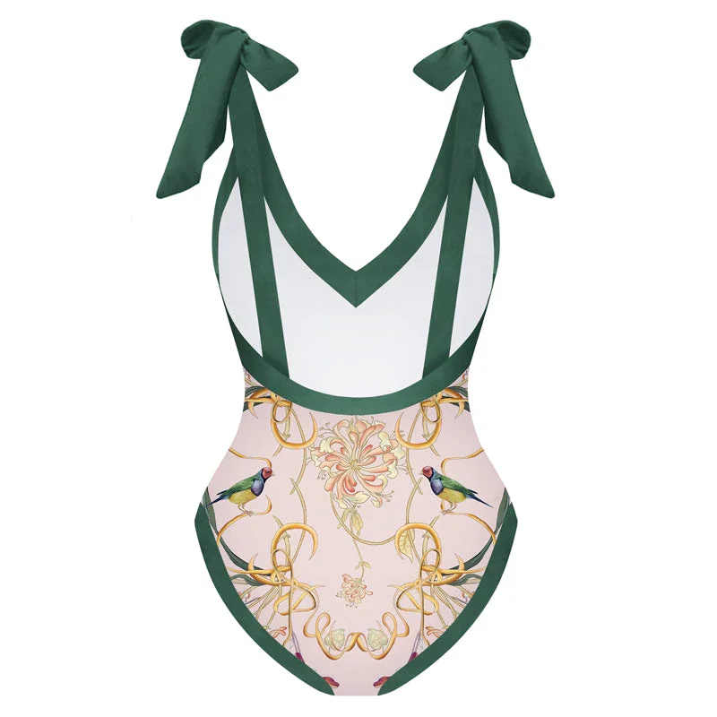 Bowknot Tie-shoulder Printed One Piece Swimsuit and Cover Up White Boho Printed Swim 2022 Luxury Shorts Bourkini Monokini Sexy