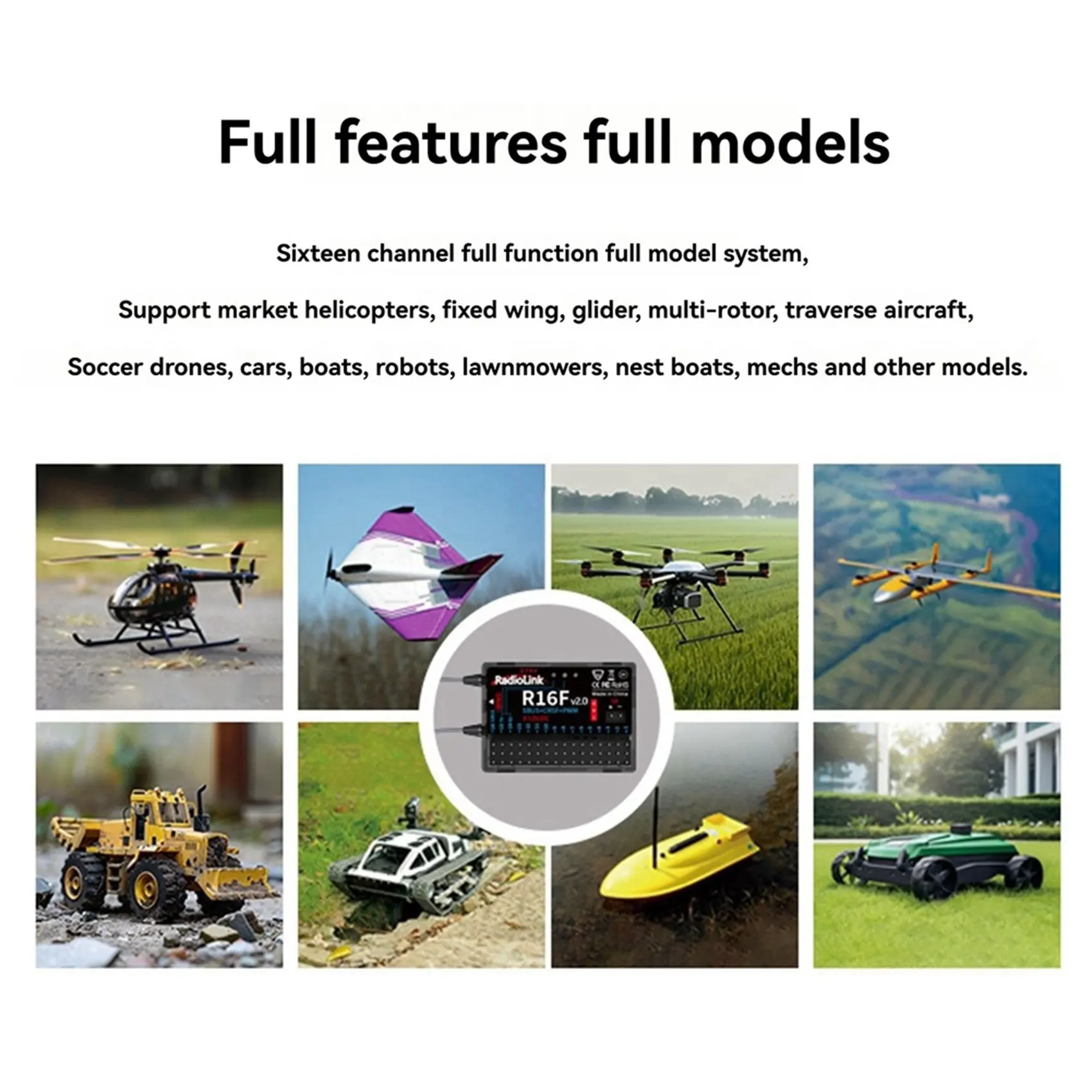 Radiolink R16F RC Receiver 16 ช่อง 2.4GHz พร้อม Gyro, แรงดันไฟฟ้า Telemetry, 600m สําหรับ RC รถ, เรือ, เครื่องบิน
