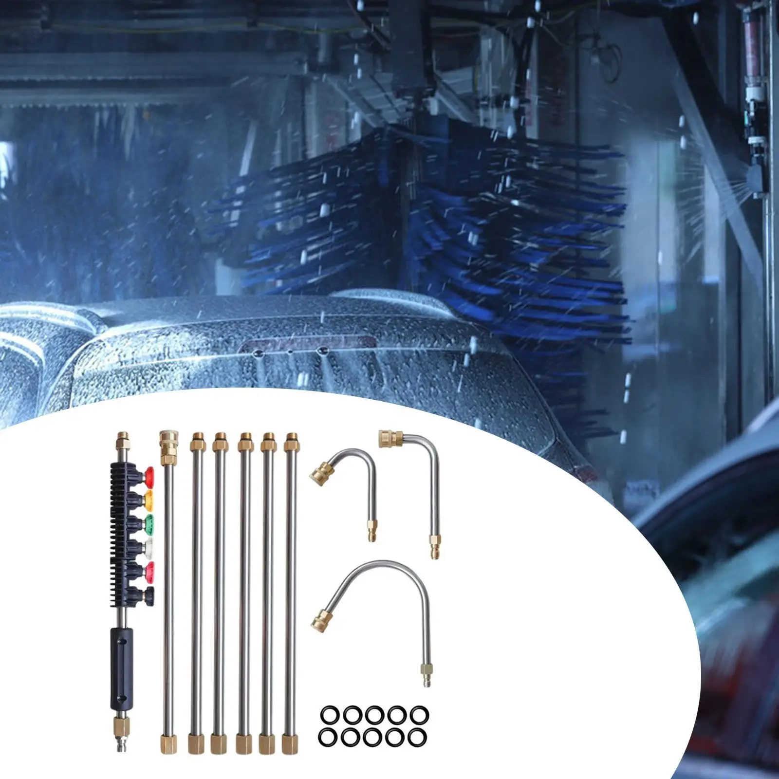 

Pressure Washer Extension Bar Set ,with 6 Nozzle Tips ,Premium ,30 Degree 90 Degree U Shape Curved Rod for Siding Deck Car