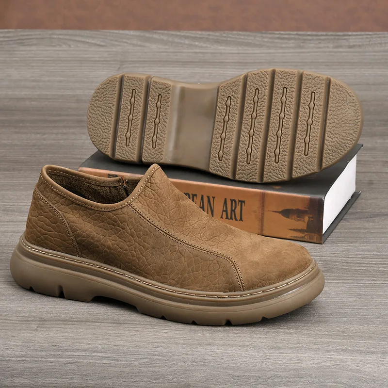 

Men Casual Leather Shoes Slip on Loafers Comfortable Work Shoes for Men Fashion Platform Sneakers Non-slip Outdoor Walking Shoes