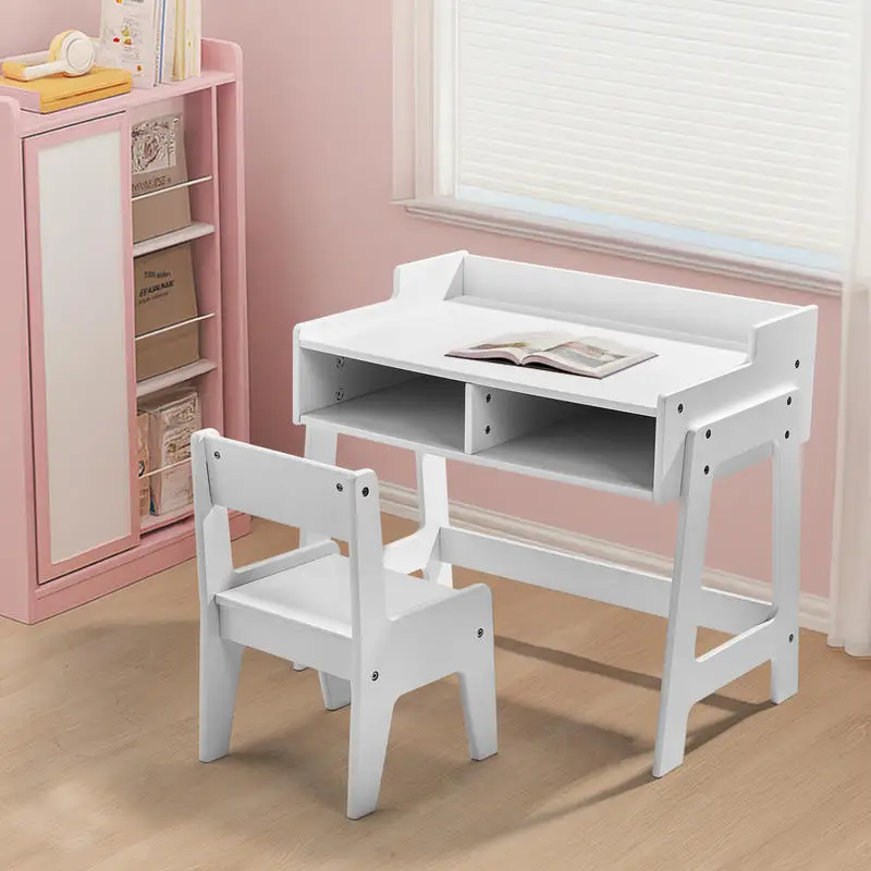 

A Desk and Chair Set, 60.5*41.5*50cm, White MDF Desk and Chair, with 2 Storage Compartments