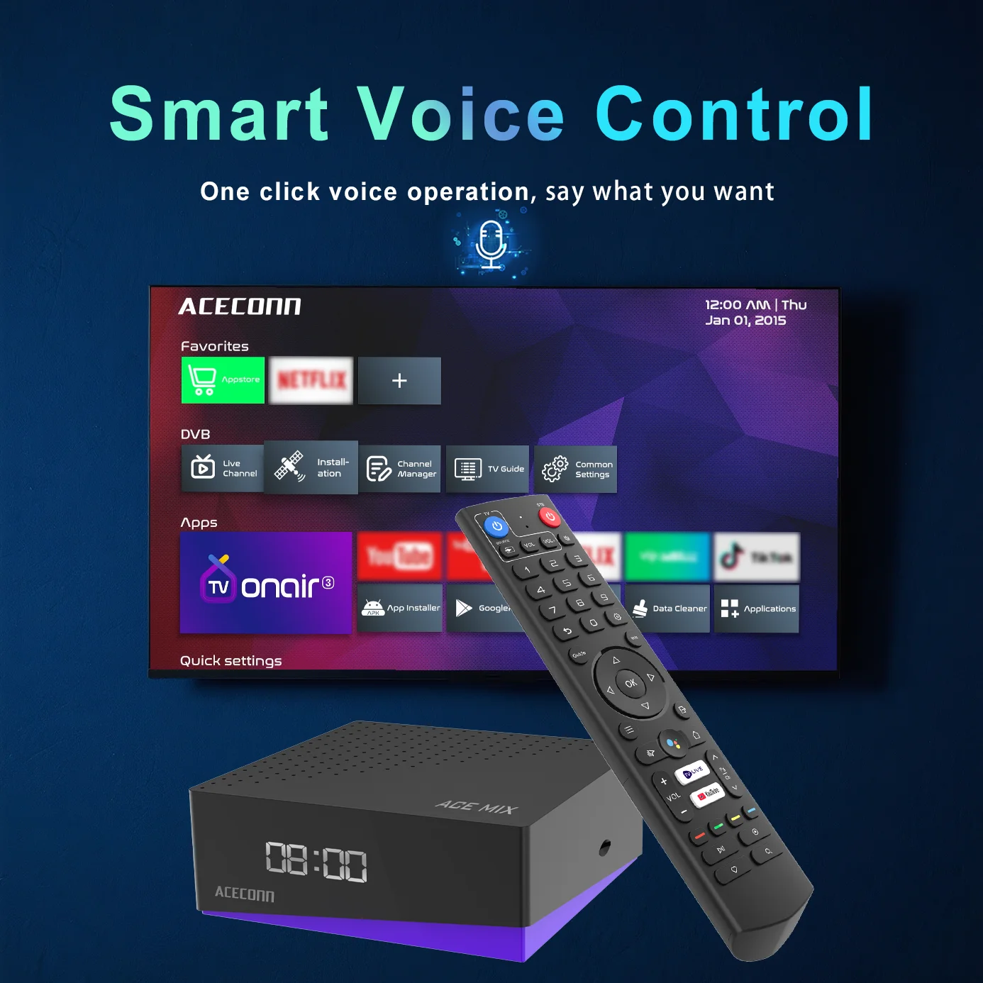 Receptor de satélite ACECONN ACEMIX Android TV boxs 4K DVB-S2/T2/C TVONAIR3 iptv 12 meses Player Dual WiFi BT Remote Air mouse