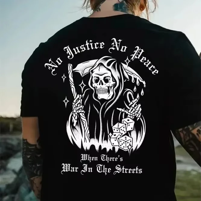 

Harajuku Street Gothic Harajuku Biker Skull Graphic T-Shirt Men's Fashion Cotton Short Sleeve Top Punk Skull Vintage T-Shirt