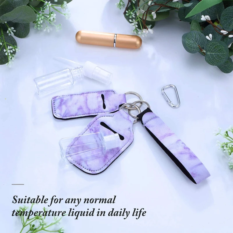 زجاجة سفر بنمط رخامي الارتفاع ، حامل سلسلة مفاتيح ، حامل شفاه ستيك ، مجموعة حاويات زجاجات قابلة لإعادة الاستخدام للنساء ، مجموعة السفر ، 20: 50