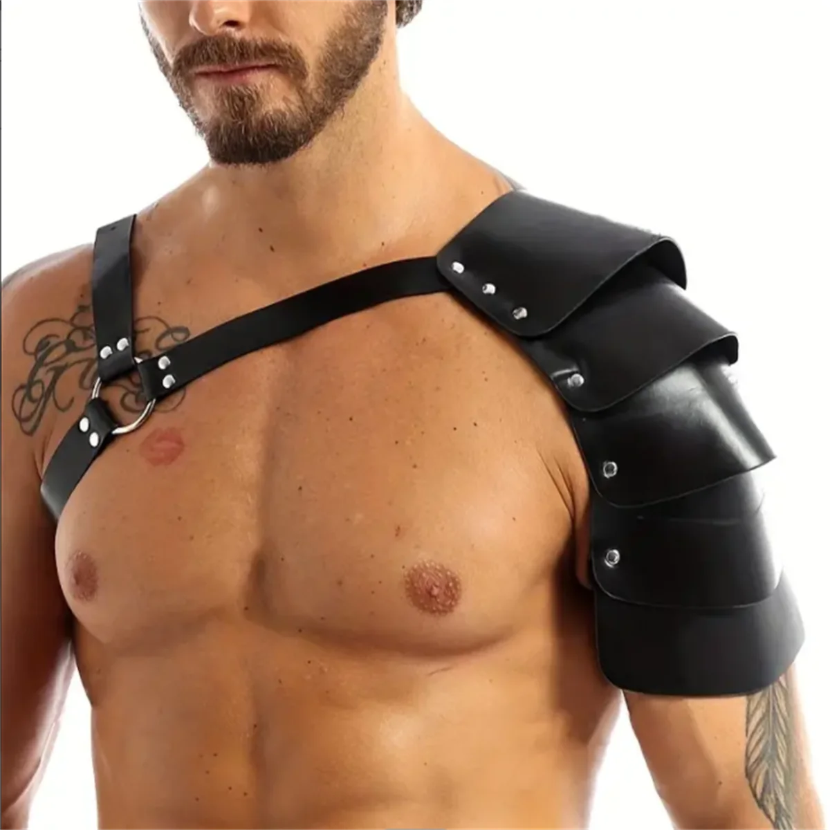 Single PU Leather Shoulder Armor Warrior Shoulder Armor With Belt Costume Dress Up Props For Men