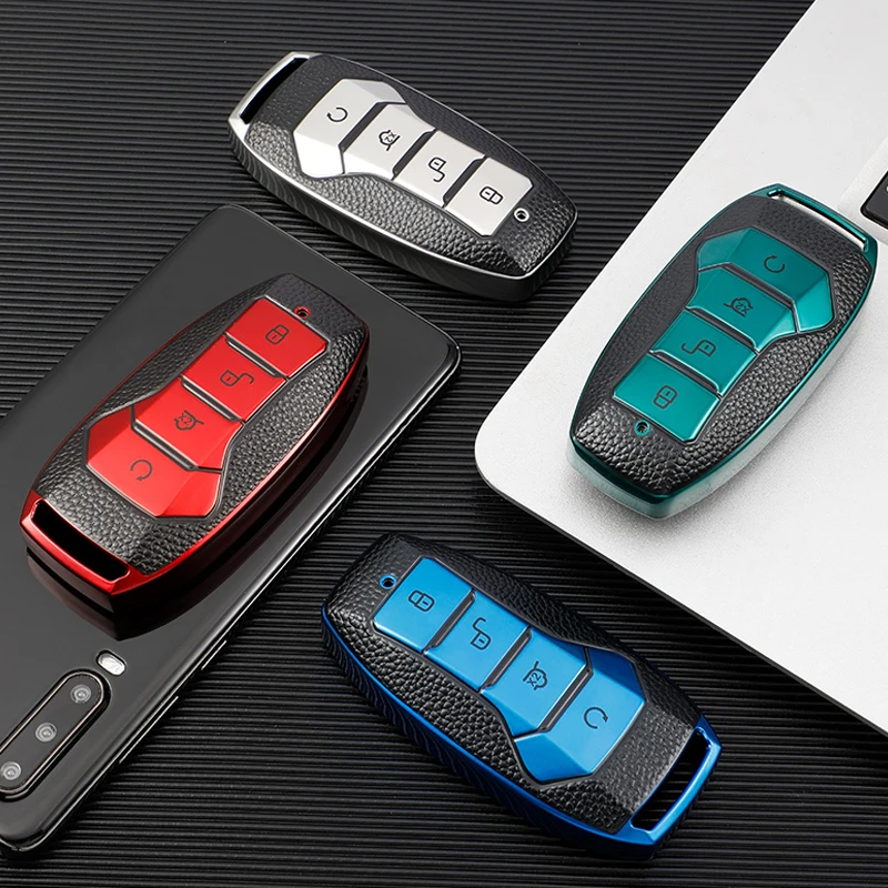 Leather TPU Car Key Case Cover Shell for BYD Tang DM 2018 Yuan EV Qin Pro Song Max Smart Key Protector Auto Accessories
