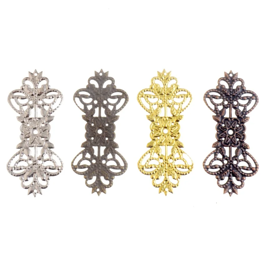 10Pcs gold silver and Bronze Tone Filigree Wraps Connectors Metal Crafts Gift Decoration DIY 75x31mm