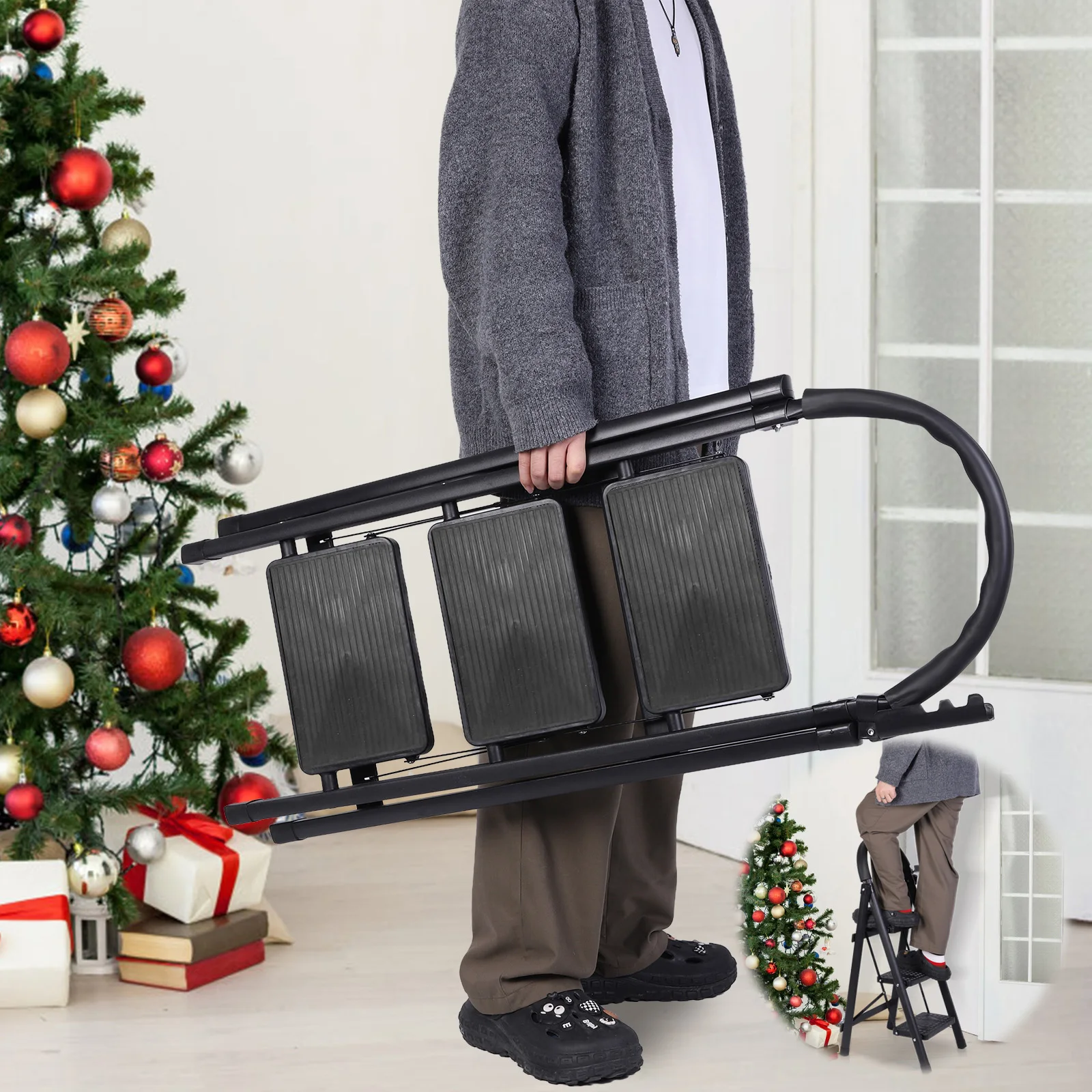 Échelle pliante à 3 marches, tabourets robustes et portables, capacité de 330lb, marches à plateforme larges pour rv, grenier, usage quotidien à la maison