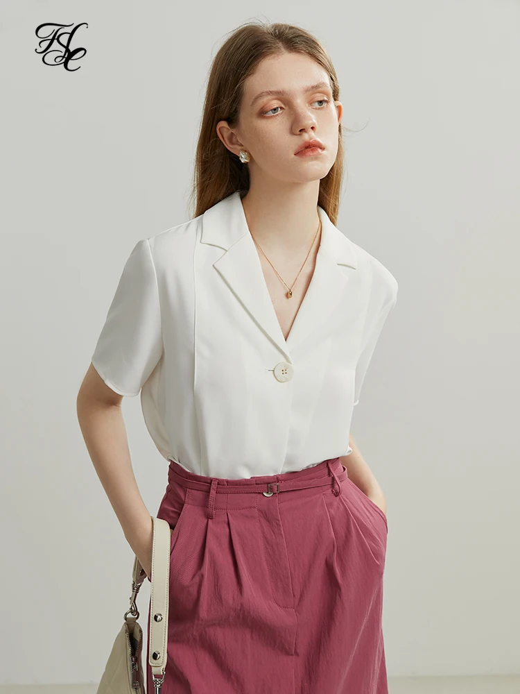 FSLE White Chiffon Short-sleeved Women's Shirt Office Lady Professional Commute Suit Collar Thin Female Tops Summer 2022