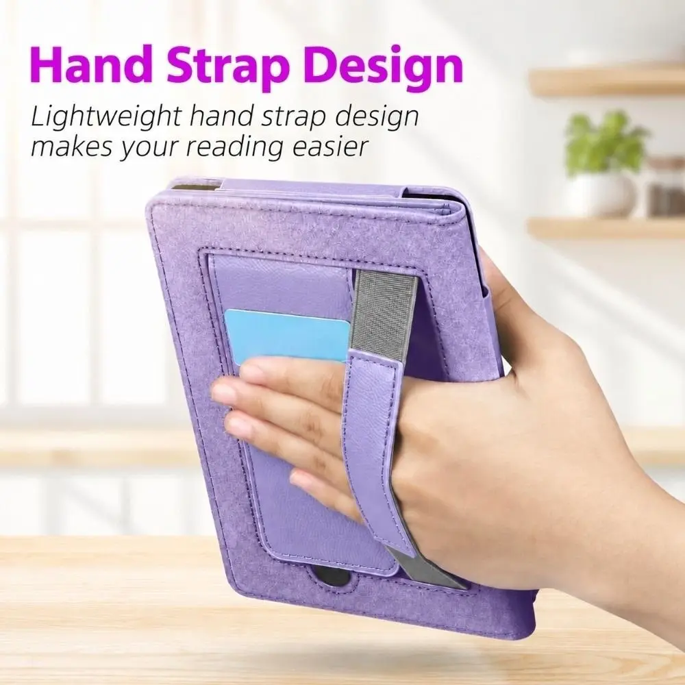Auto Sleep Wake E-Reader Case Hand Strap Hidden Stand Folio Cover Card Slot for Kindle 11th Generation 6 Inch 2024/2022