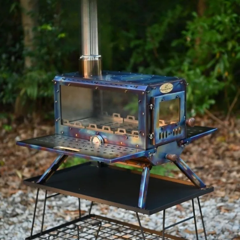 Folding Portable Firewood Stove Titanium Durable Heating Picnic Cooking Visible Camping Fireplace Outdoor Camp Cooking Supplies