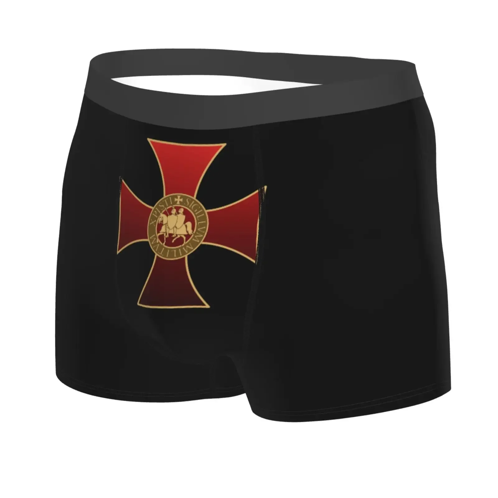 Knights Templar Badge Red Cross Print Underwear Men Stretch Boxer Briefs Shorts Panties Soft Sexy Underpants For Male