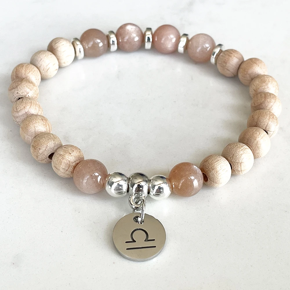 MG1739 New Design Libra Zodiac Bracelet For Women 8 MM Woodbaeds A Grade Sunstone Chakra Wrist Mala Handmade Gemstone Jewelry  E