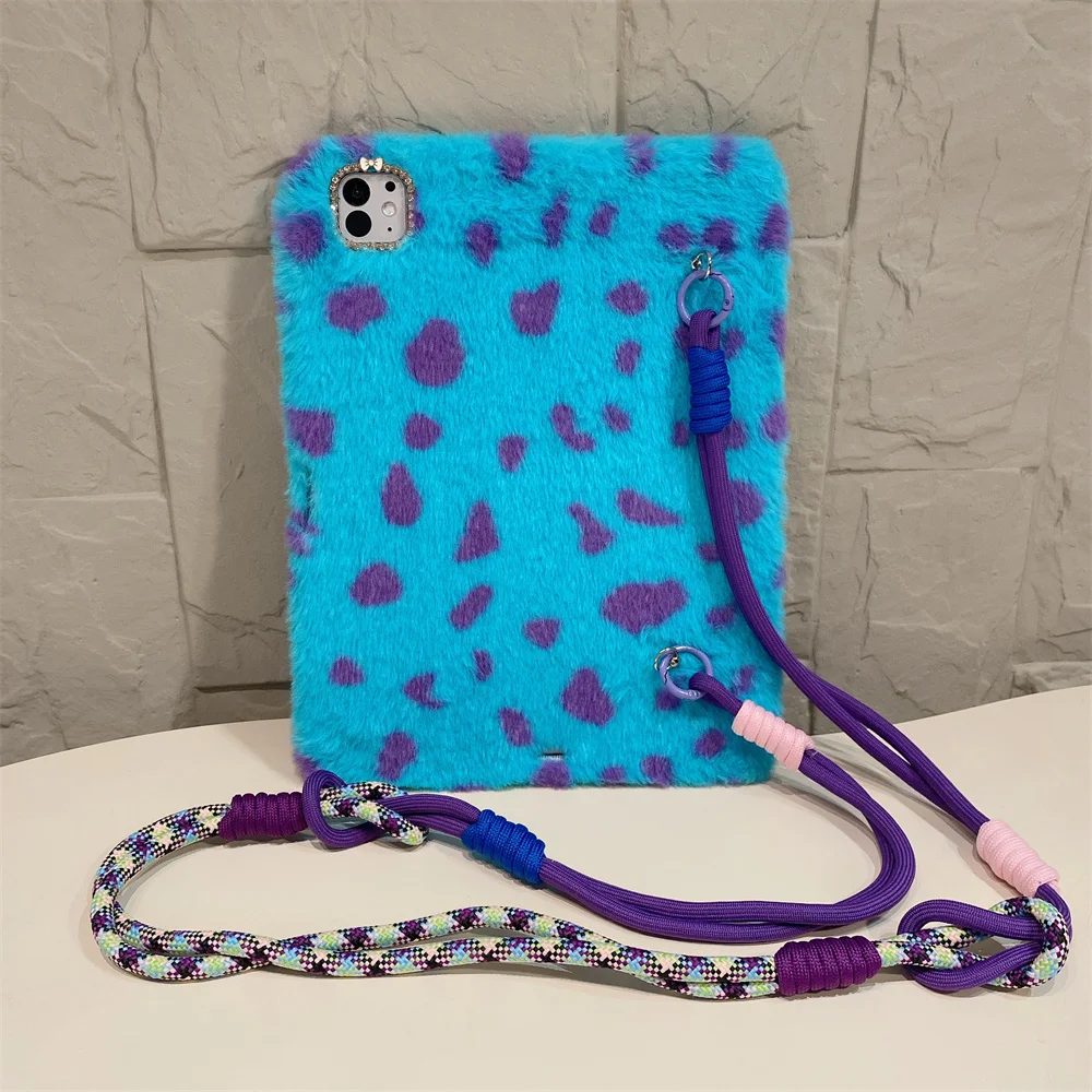 Leopard Plush Crossbody Case iPad Air 11 2025 iPad Pro 12.9 Air13 2024 10th 11th Air 4 5 10.9 iPad 5 6 7 9.7 mini 6 7 Cute Cover