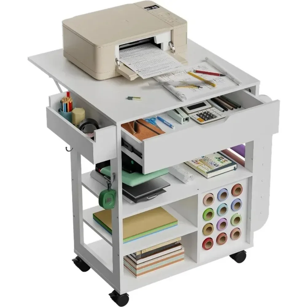 Organization and Storage Cart Compatible with Cricut Machine, Rolling Craft Organizer with Vinyl Roll Holder a