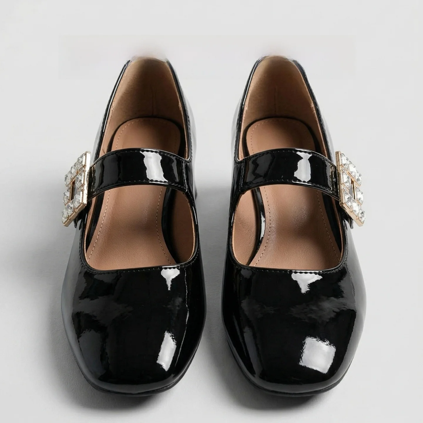 large-size-women's-shoes-41-43-wide-foot-fat-thick-heel-single-shoes-painted-leather-water-diamond-fairy-style-mary-jane-shoes