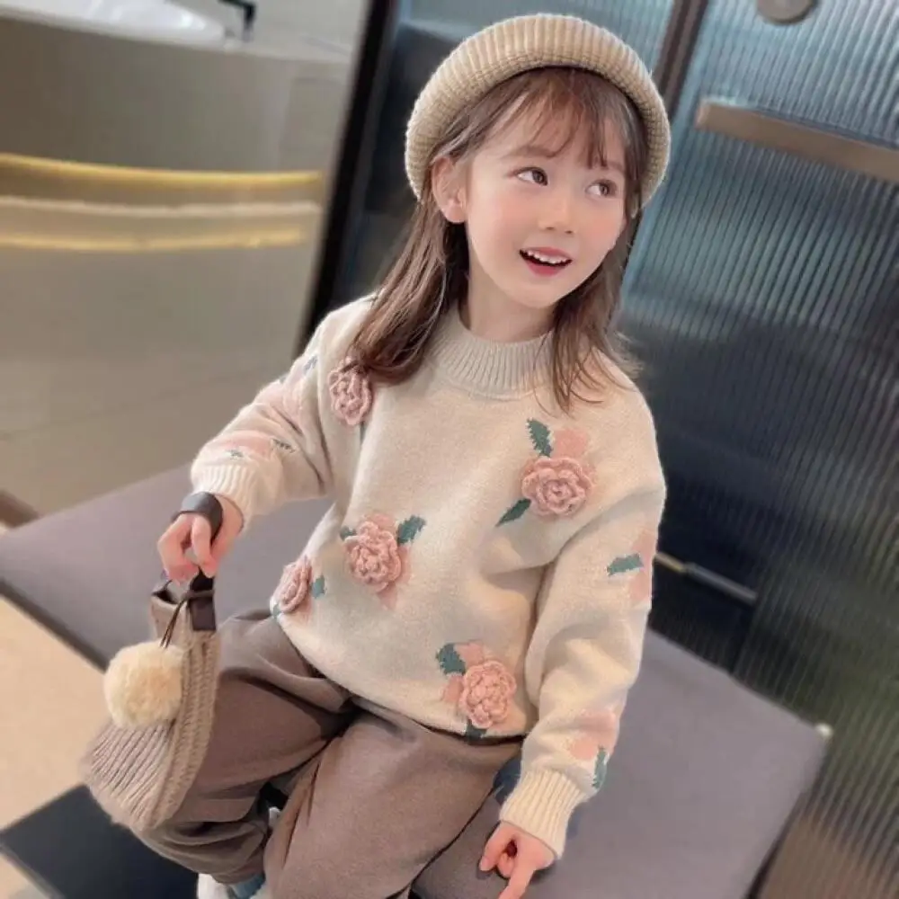 

2025 Girls Sweater Cartoon Casua Knitted Sweater Knitwear Autumn Winter Cozy Warm Cute Children's Tops Long Sleeve Kids Clothing