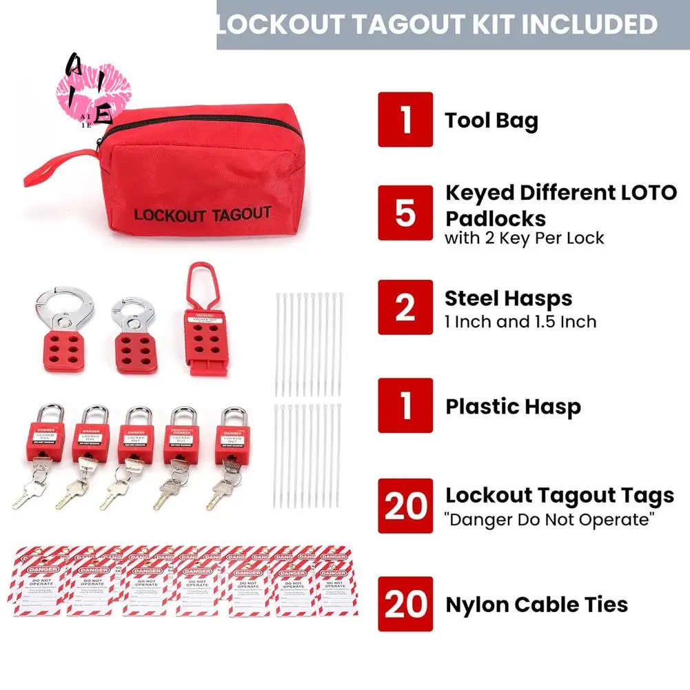 A11E-Lockout Tagout Kit Electrical Loto-With Padlocks,Hasps, Zip Ties, Tags & Storage Bag For Industrial/Electrical Equipment