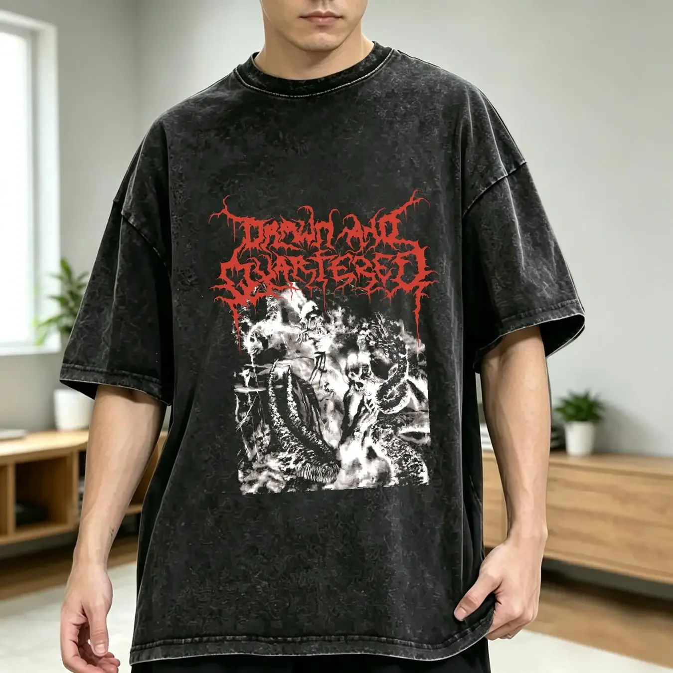 washed T Shirt DRAWN AND QUARTERED FEEDING HELL'S FURNACE MEDIUM DEATH ULCERATE DISMA long or short sleeves vintage Washed