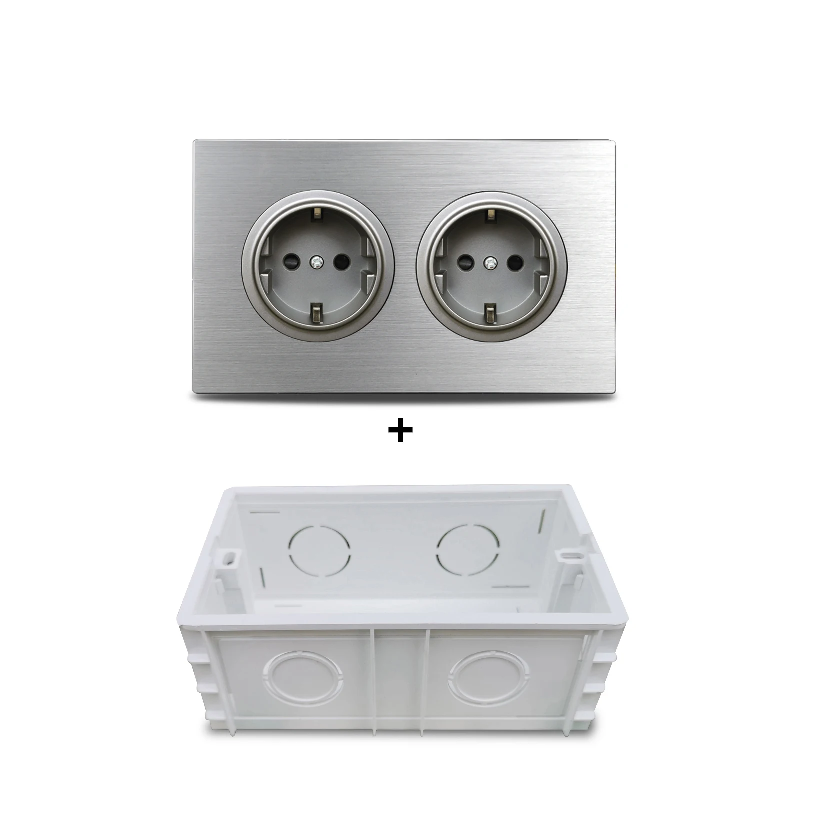 Dubbel EU Frans stopcontact bruin geborsteld aluminium paneel stopcontact 146 * 86 mm Wallpad L6
