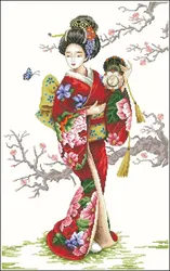 The Geisha Japanese Girl Counted Cross Stitch Kits Sewing kit 16CT 14CT White Canvas Embroidery DIY Handmade Needle Home Decor