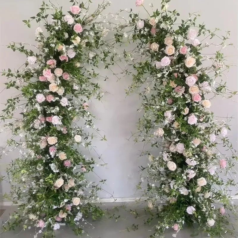 High Quality Forest Nude Blush Silk Rose Horn Arch Greenery Hanging Snow Willow Branch for Party Wedding & Graduation Decor
