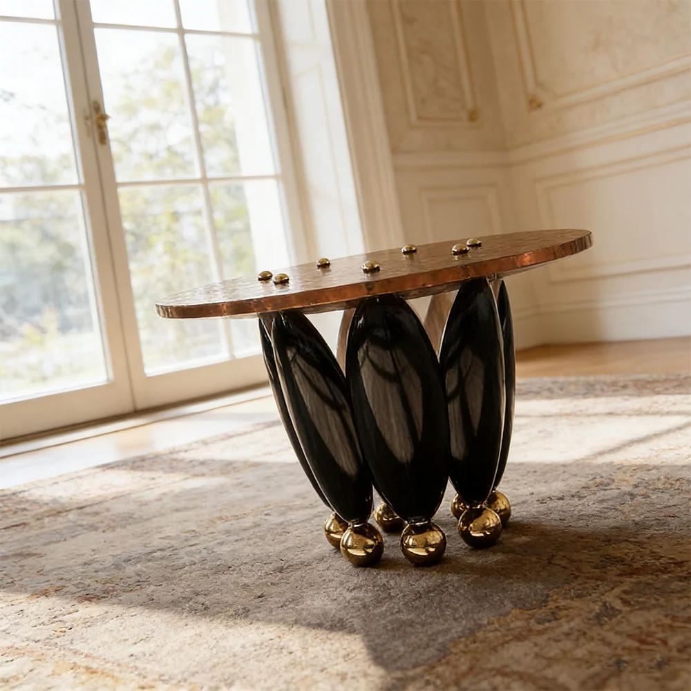 Designer Coffee Table Modern Artistic Round Side Table Black Glossy Legs Gold Ball Base for Living Room Hotel Villa Decor