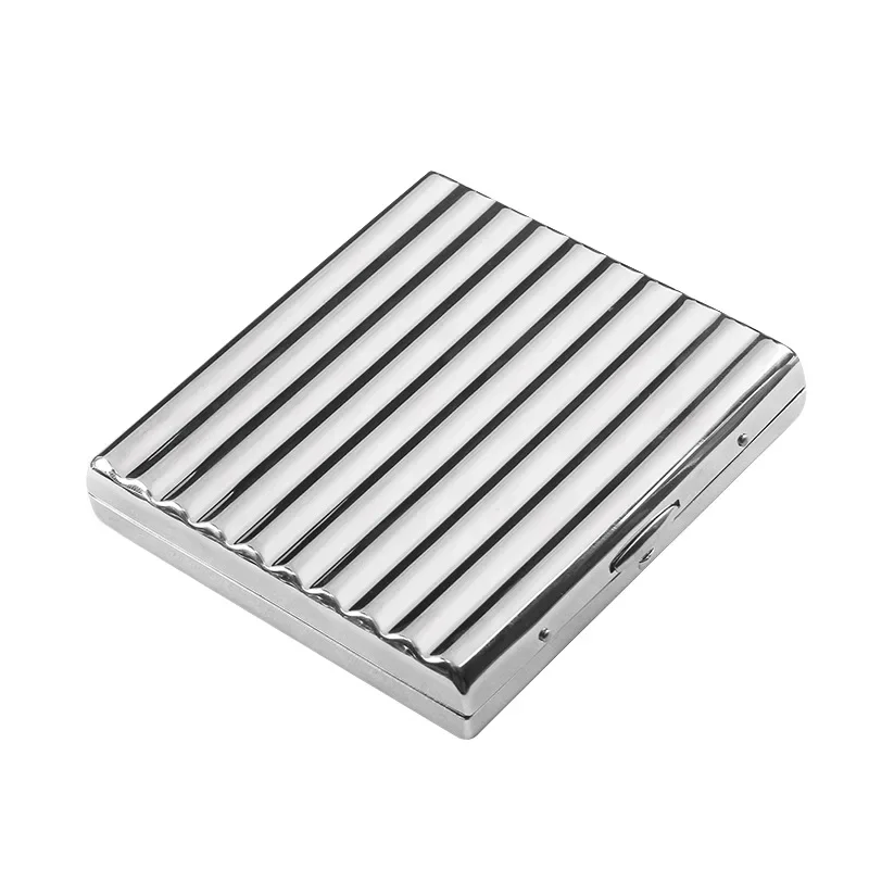 New 1pcs Corrugated Design Silver Copper Cigarette Box Solidly Made Metal Cigarette Case Holder for 10 /20 Cigarettes Box Gift