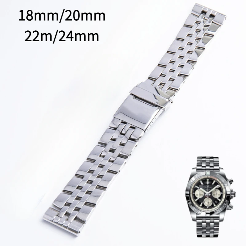 Pasek do zegarka ze stali nierdzewnej dla Breitling A49350 AB 042011   Opaska na nadgarstek 20mm 22mm 24mm srebrny złoty solidny metalowy pasek męska bransoletka