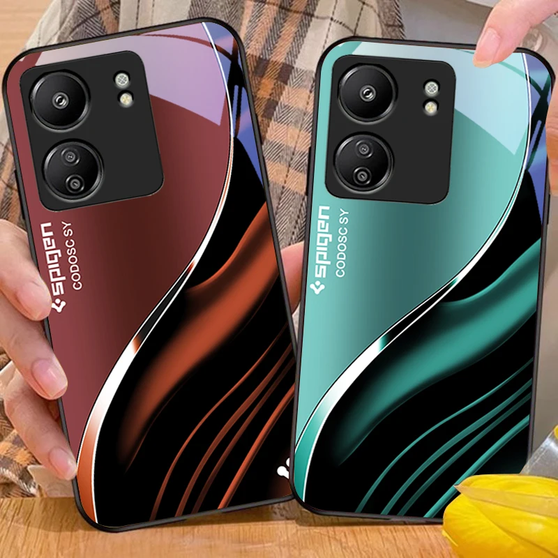 ディープブルーファッション Xiaomi Redmi 13C Note13 12 Pro Plus 5G Note 9 13T Pro POCO X6 F5 F6 黒強化ガラス電話ケース