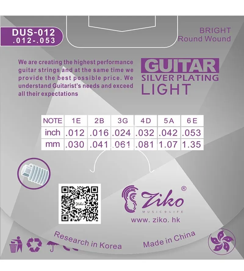 ZIKO DUS 010 011 012 Akustikgitarrensaiten, sechseckiger Kohlenstoffstahlkern, versilbert, Musikinstrumente, Zubehör, Teile – Detail 3
