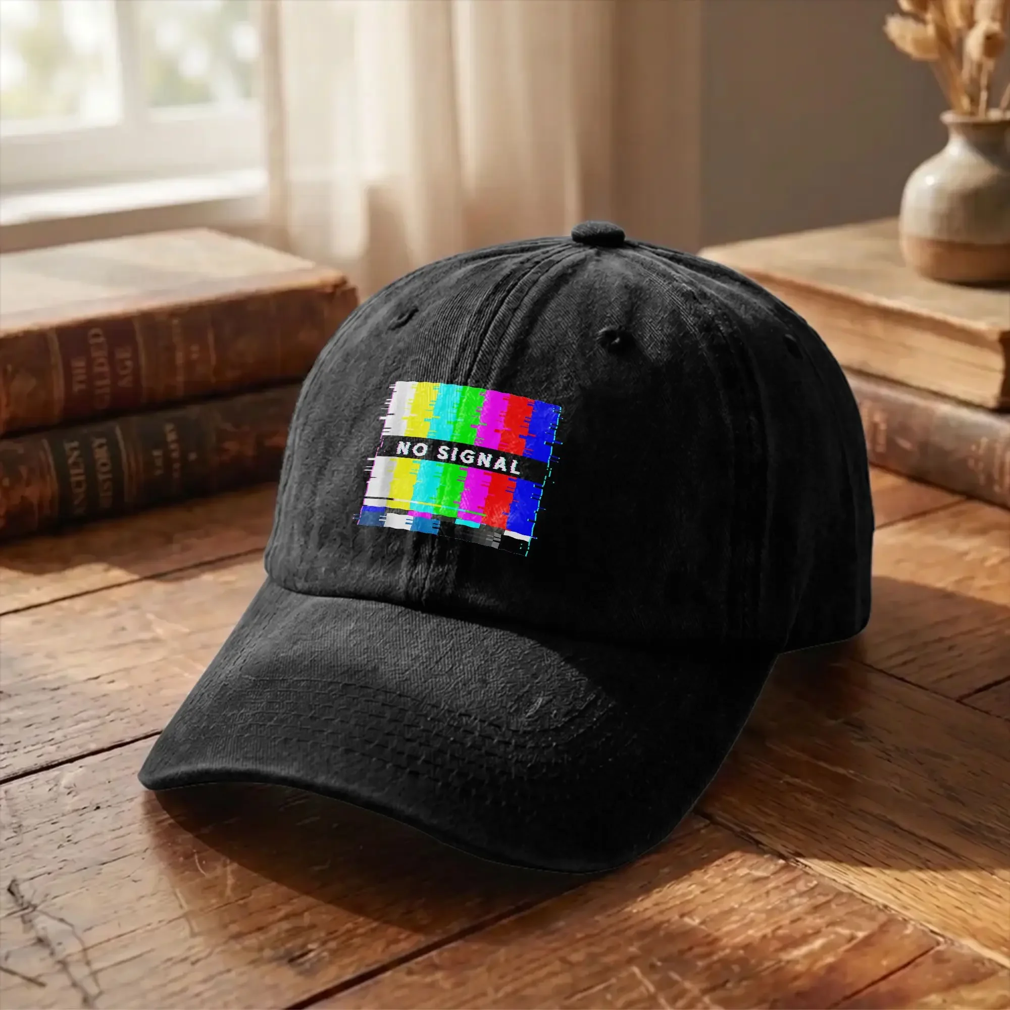 No Signal Television Off Air Vaporwave Unstructured Baseball Caps Glitch Art Distressed Washed Hat Outdoor Adjustable Headwear
