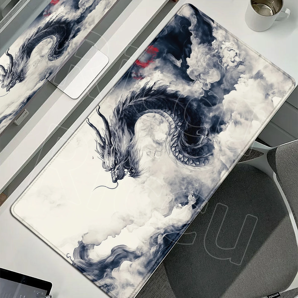 Große Mausunterlage mit chinesischen Drachenmustern, Schreibtischunterlage für das Büro, rutschfester Gummibodenschutz, Karten-Spielmatte, Laptop-Zubehör – Detail 5