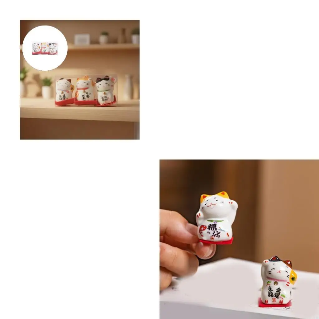 L9BE Maneki Neko Lucky Cats Figurine Porcelain Fengshui Fortune Cats Statue for Wealth & Good Luck Beckonings Cats Decorations