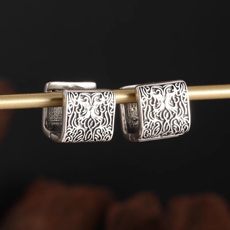 Retro High-Quality Tang Grass Pattern Earrings for Men and Women, Fashionable and Versatile Hip-Hop Cool Jewelry Gifts