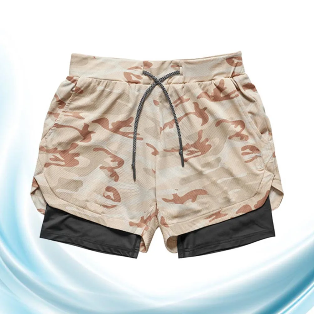 

Men Summer Camouflage Khaki Breathable Sports Shorts Pockets Adjustable Rope Running Leisure Trunks for Swimming Beach Surfing