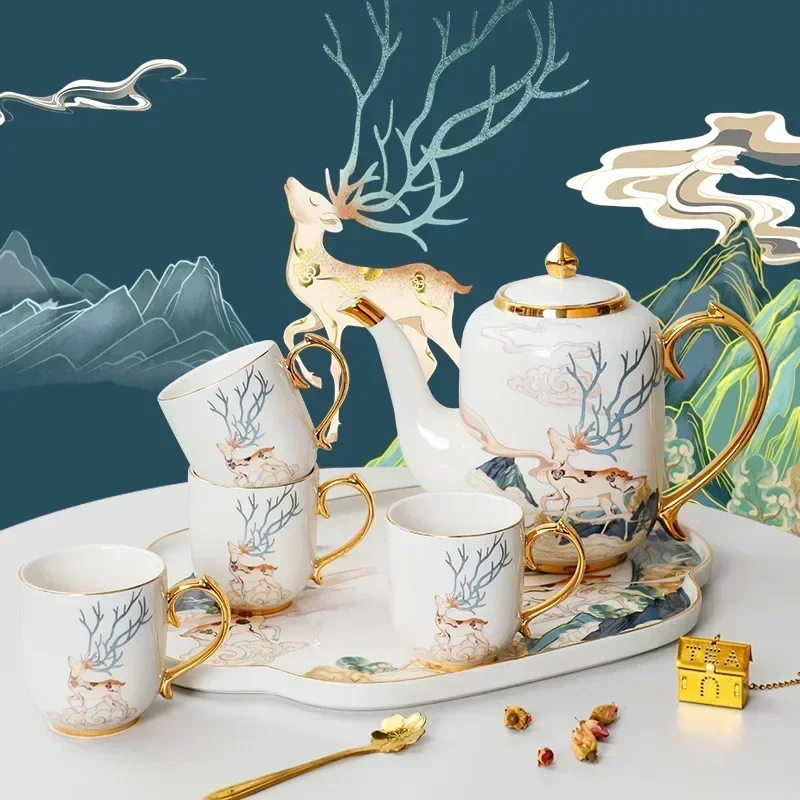 Подарочная коробка, упаковочные чашки для кофе, 2023, роскошный британский набор, кофейная чашка и горшок, поднос для кофе, высококачественный фарфоровый чайник 3HZX73
